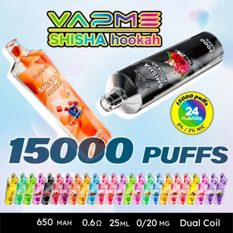 VAPME SHISHA 15000 Puffs 0% 2% 3% 5% Nicotine Rechargeable Disposable Vapes Wholesale