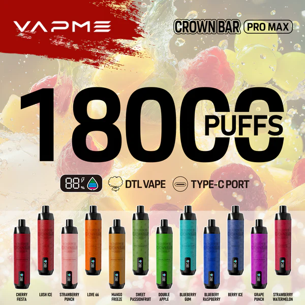 VAPME CROWN BAR 18000 PRO MAX 2% 5% Nicotine 18000 puffs Rechargeable Disposable Vapes